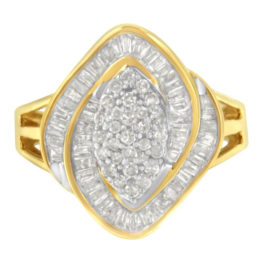 10K Yellow Gold Diamond Cluster Ring (3/4 Cttw, J-K Color, I2-I3 Clarity)