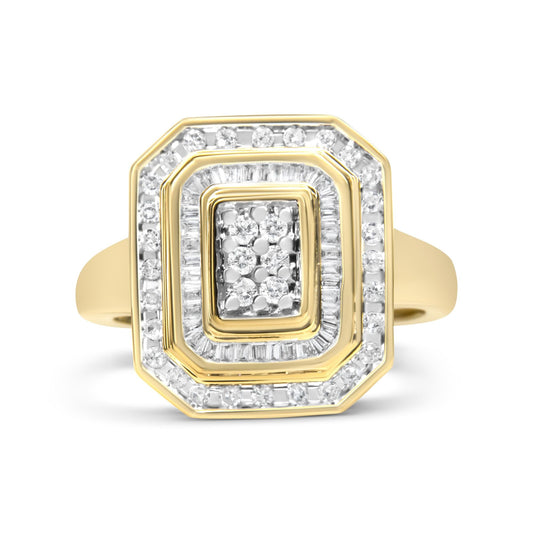 10K Yellow Gold 1.0 Cttw Diamond Vintage Inspired Baguette-Cut Double