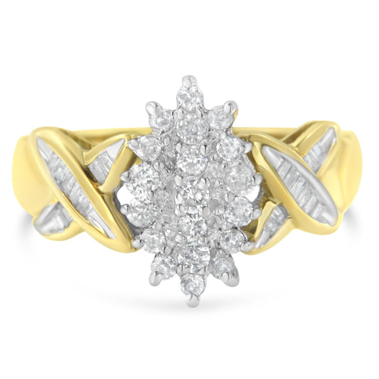 10K Yellow Gold Round And Baguette-Cut Diamond Ring (1/2 Cttw, H-I)