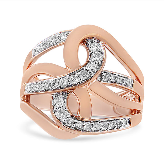 10K Rose Gold 1/2 Cttw Round-Cut Diamond Intertwined Multi-Loop Cocktail