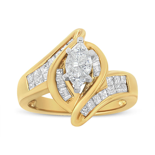 14K Yellow Gold Princess, Baguette, and Pie cut Diamond Marquise Shape