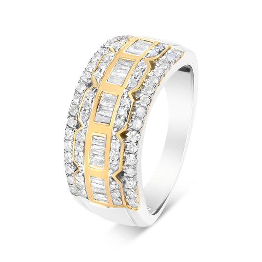 10K White and Yellow Gold 1.00 Cttw Baguette and Round cut Diamond Art