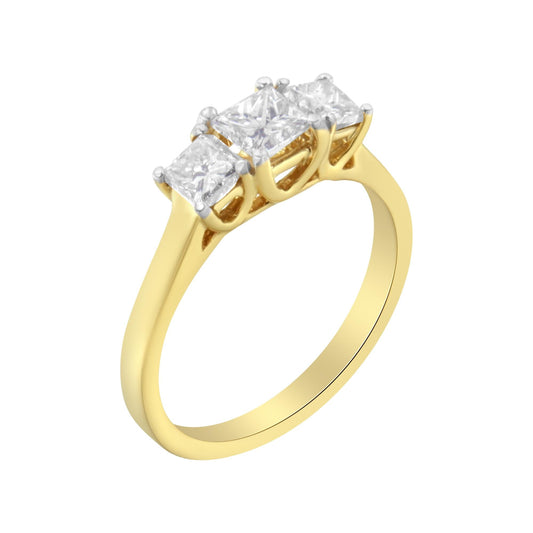 10K Yellow Gold Princess-Cut Diamond Three Stone Band Ring (1 Cttw)