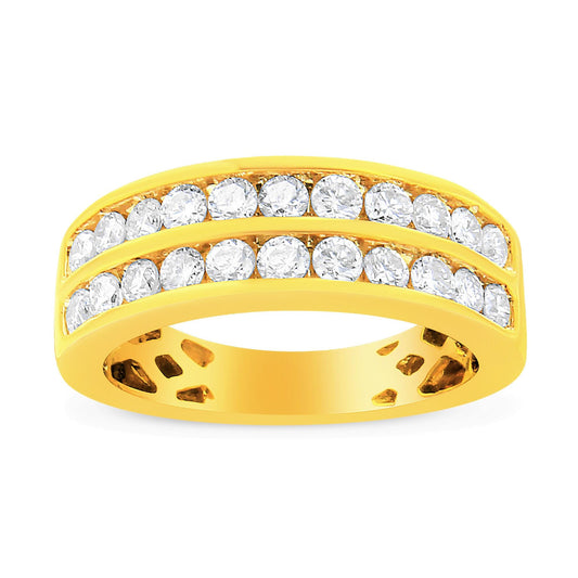 10K Yellow Gold Two-Row Diamond Band Ring (1 Cttw, J-K Color, I1-I2)