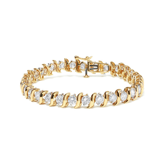 14K Yellow Gold 10.0 Cttw 2-Prong Set Round Cut Diamond S-Link Bracelet