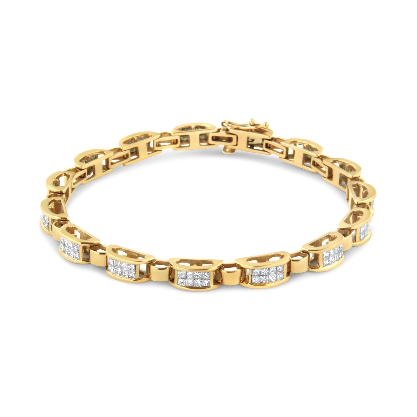 14K Yellow Gold 2 1/2 Cttw Princess-Cut Diamond Link Tennis Bracelet