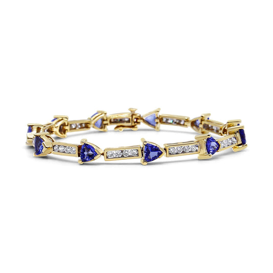 14K Yellow Gold 1 5/8 Cttw Diamond and 5MM Trillion Blue Tanzanite Lin