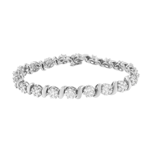 14K White Gold 5 1/4 cttw Diamond S-Link Floral Cluster Tennis Bracelet