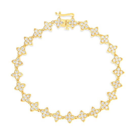 10K Yellow Gold 2.0 cttw Round-Cut Diamond 4 Leaf Clover Link Bracelet