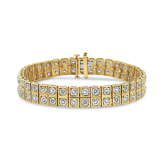 10K Yellow Gold 8.00 Cttw Round-Cut Diamond Two Row Square Link Tennis