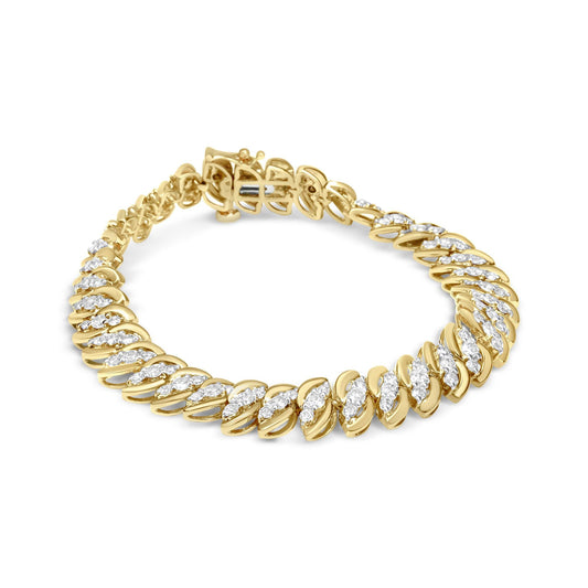 10K Yellow Gold 5.0 Cttw Diamond Double Row S-Link Cuban Bracelet (J-K)