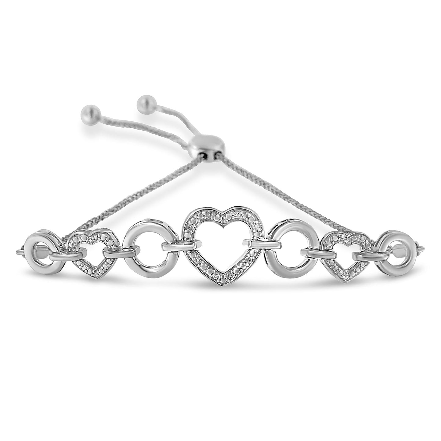 .925 Sterling Silver Diamond Accent Interlinking Triple Heart 4”-10”