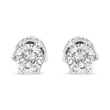 14K White Gold 2.0 Cttw Round Cut Prong-Set Diamond Crown Stud Earring