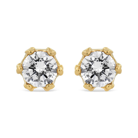 14K Yellow Gold 2.0 Cttw Round Diamond Crown Stud Earrings (I-J)