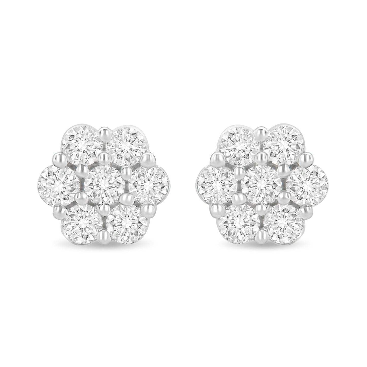 14K White Gold 1 1/2 cttw Prong Set Round-Cut Diamond Floral Cluster S