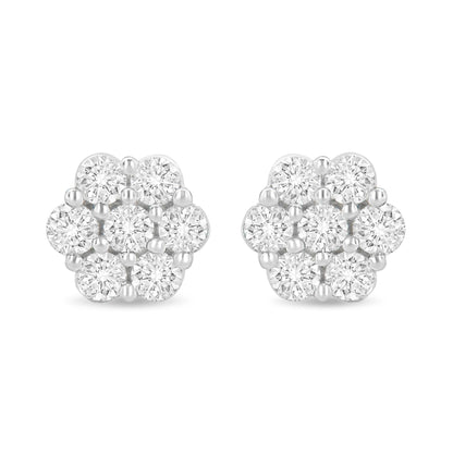 14K White Gold 1 1/2 cttw Prong Set Round-Cut Diamond Floral Cluster S