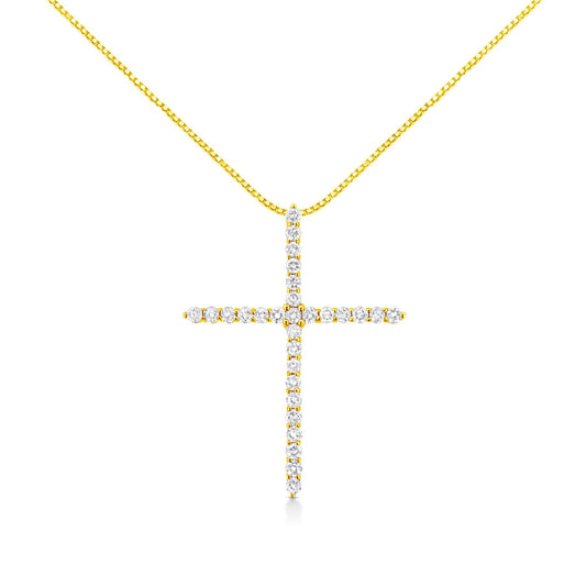 10K Yellow Gold 3.00 cttw Round-Cut Diamond Cross 18" Pendant Necklace