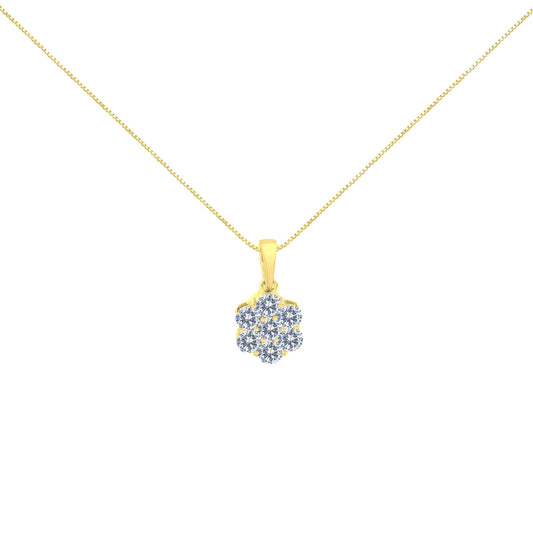 14K Yellow Gold 1.00 Cttw Brilliant Round-Cut Diamond 7 Stone Floral C