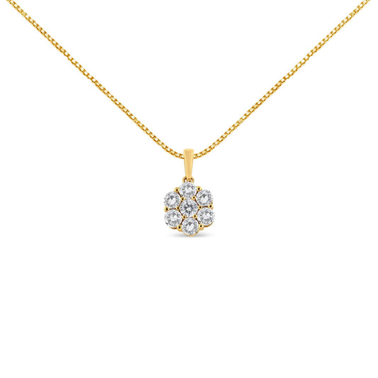 14K Yellow Gold 2.00 Cttw Brilliant Round-Cut Diamond 7 Stone Flower C