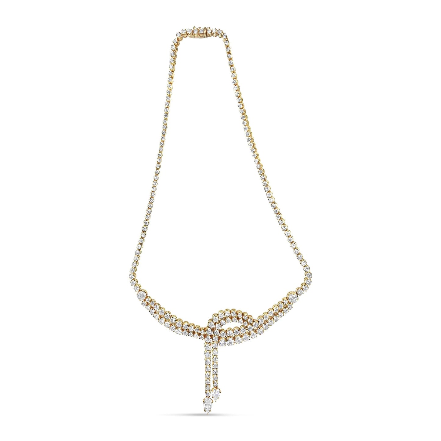 14k Yellow Gold 17.0 Cttw Diamond Double Row Lariat 18" Inch Tennis Necklece