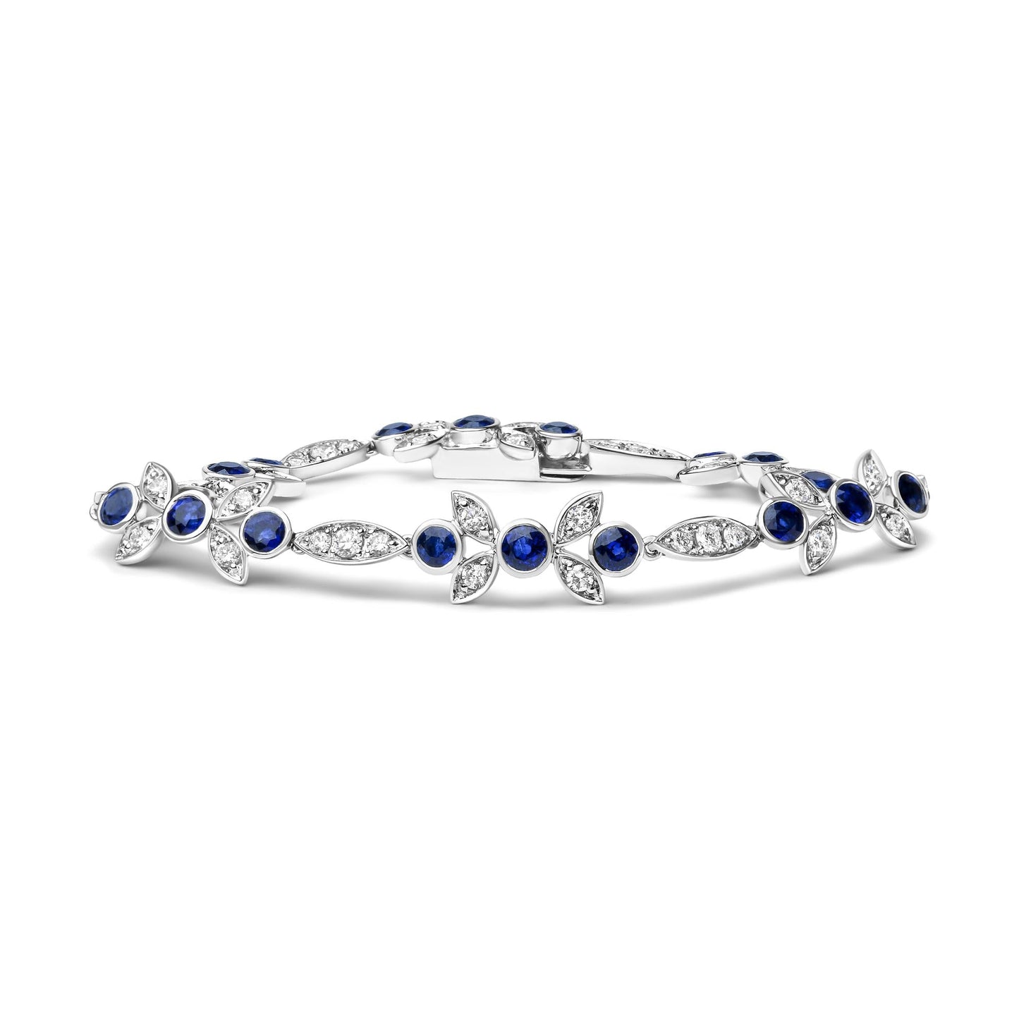 18K White Gold 1 3/4 Cttw Diamond and 3x3mm Round Blue Sapphire Gemstone