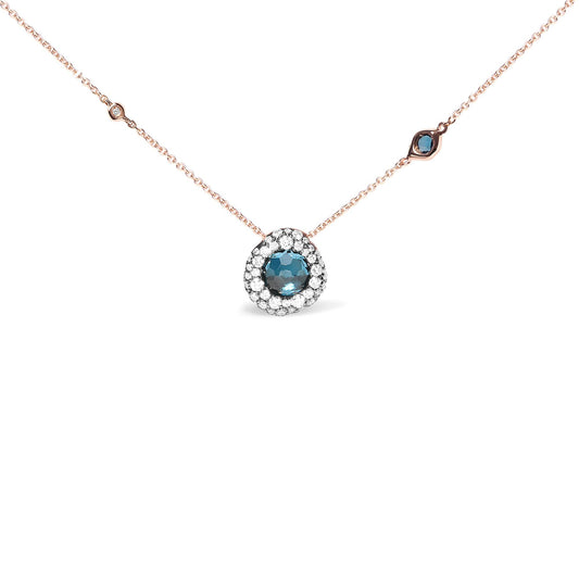 18K Rose Gold 5/8 Cttw Diamond and London Blue Topaz Gemstone Bezel