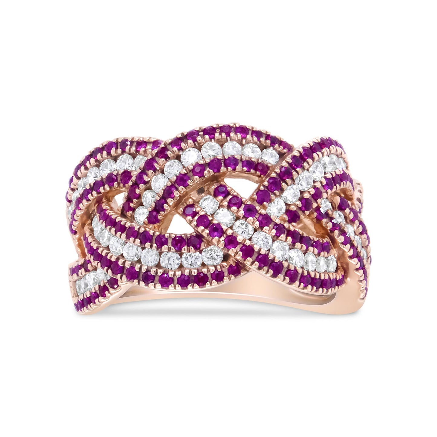 18K Rose Gold Red Ruby and 7/8 Cttw Diamond Woven Braided Band Ring