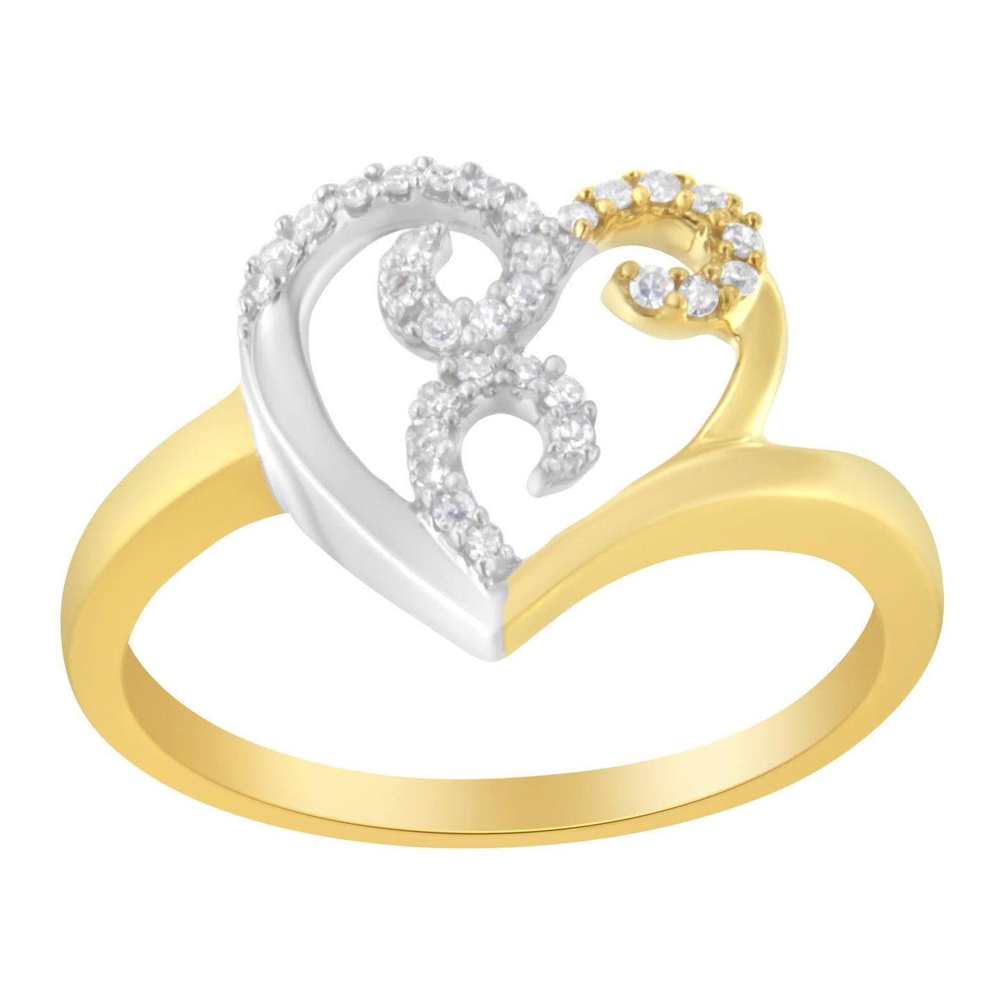 10K Two-Toned Gold Diamond Heart Shape Cluster Ring (1/6 Cttw)