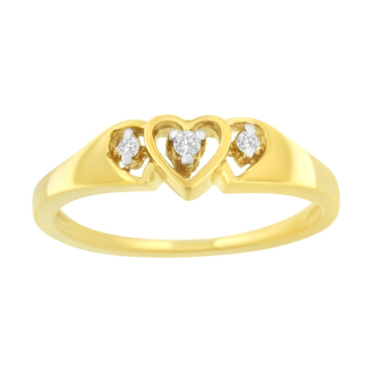 10KT Yellow Gold 1/20 cttw Diamond Triple Heart Diamond Ring (K-L)