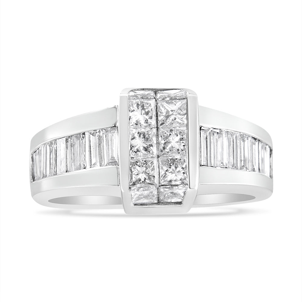 14K White Gold 2 3/4 Cttw Invisible-Set Princess and Channel-Set Bague