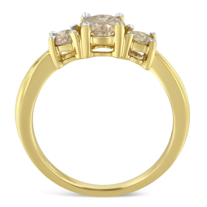 10K Yellow Gold Three Stone Diamond Band Ring (1.00 cttw, J-K Color)