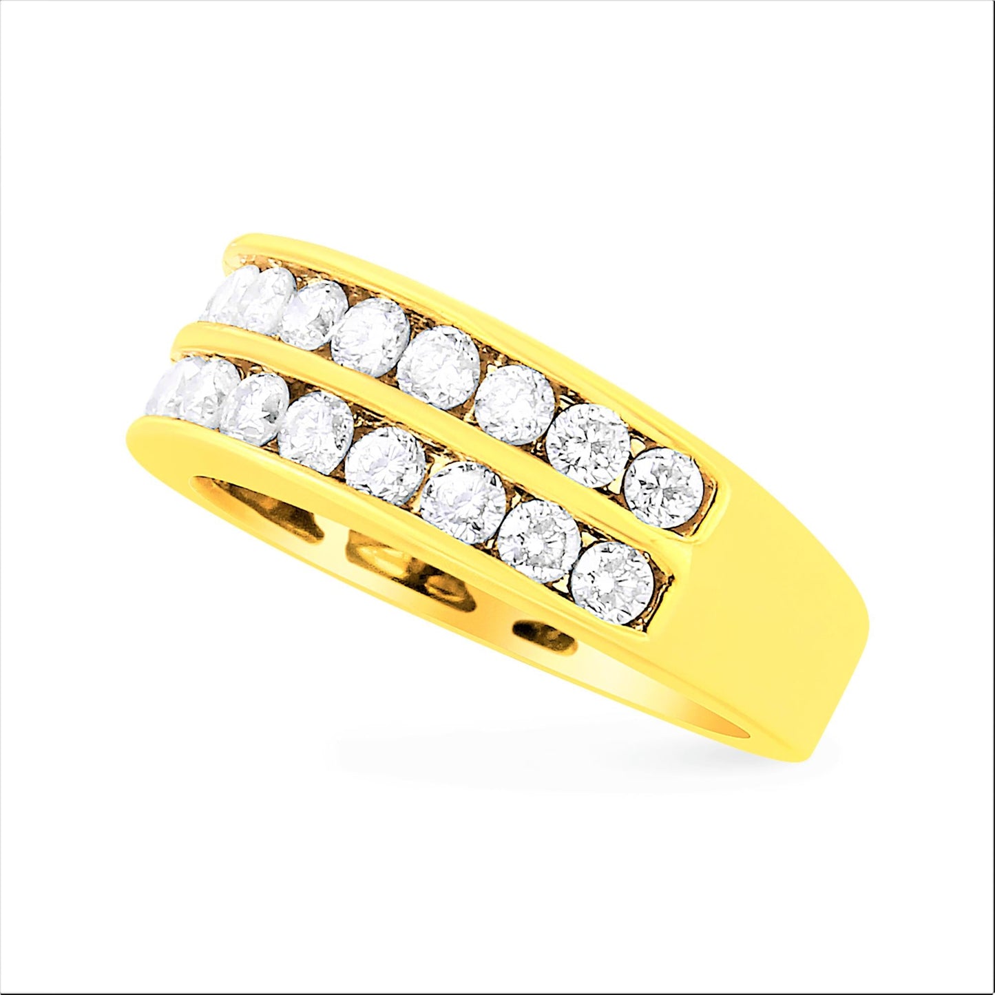 10K Yellow Gold Two-Row Diamond Band Ring (1 Cttw, J-K Color, I1-I2)