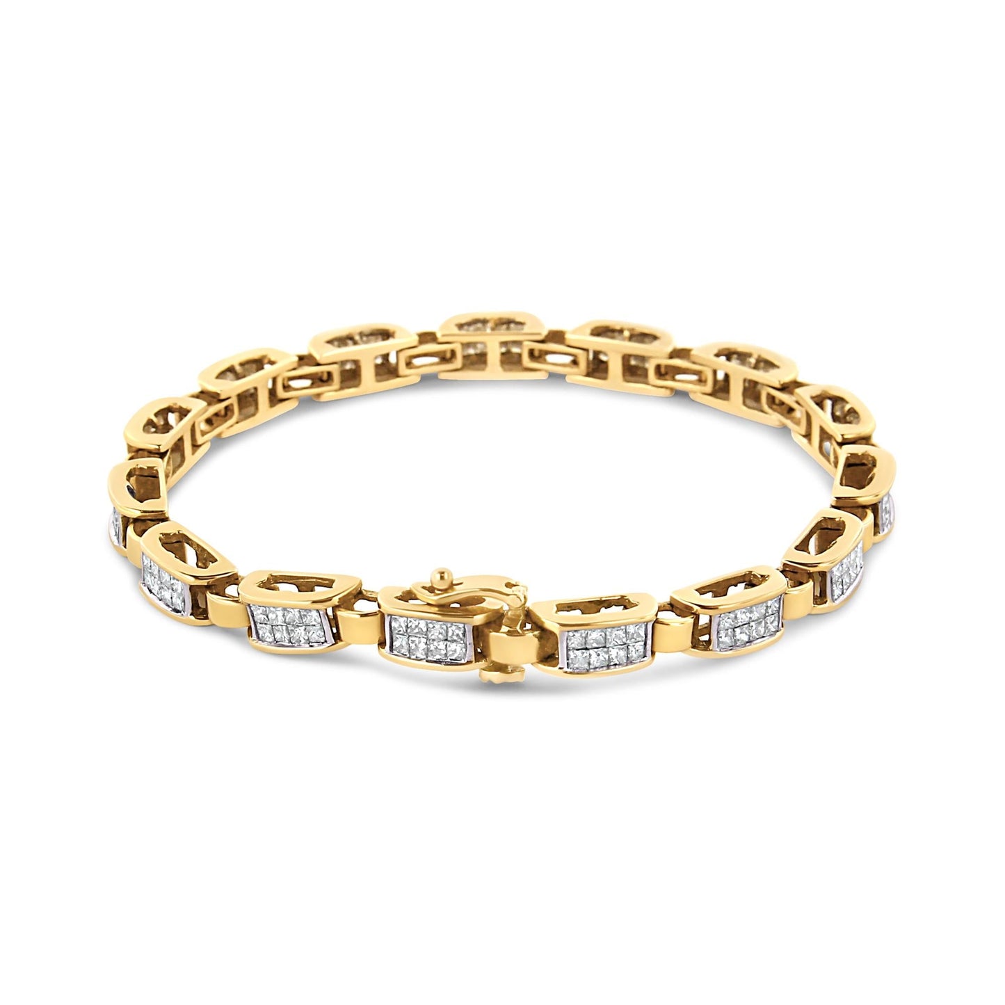 14K Yellow Gold 2 1/2 Cttw Princess-Cut Diamond Link Tennis Bracelet