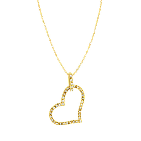 10K Yellow Gold 1/4 cttw Prong Set Round-Cut Diamond Open Heart 18" Pendent