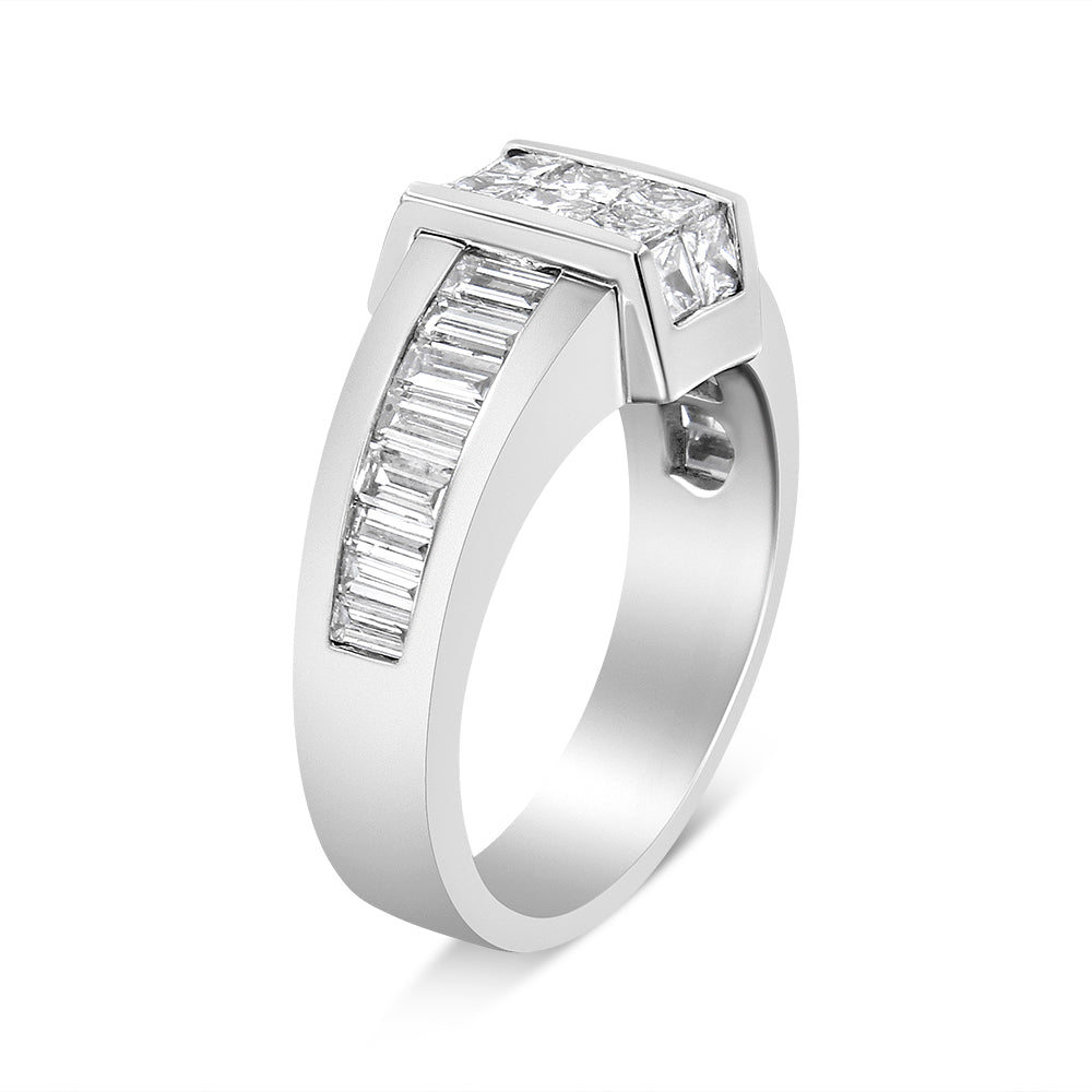 14K White Gold 2 3/4 Cttw Invisible-Set Princess and Channel-Set Bague