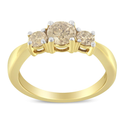 10K Yellow Gold Three Stone Diamond Band Ring (1.00 cttw, J-K Color)