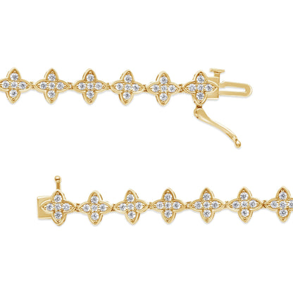 10K Yellow Gold 2.0 cttw Round-Cut Diamond 4 Leaf Clover Link Bracelet