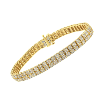 14K Yellow Gold over .925 Sterling Silver 3.0 Cttw Diamond Double Row