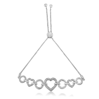 .925 Sterling Silver Diamond Accent Interlinking Triple Heart 4”-10”