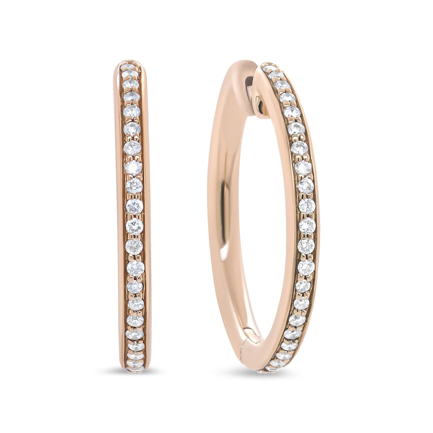 18K Rose Gold 1/5 Cttw Round Diamond Hoop Earrings (F-G Color, VS1-VS2