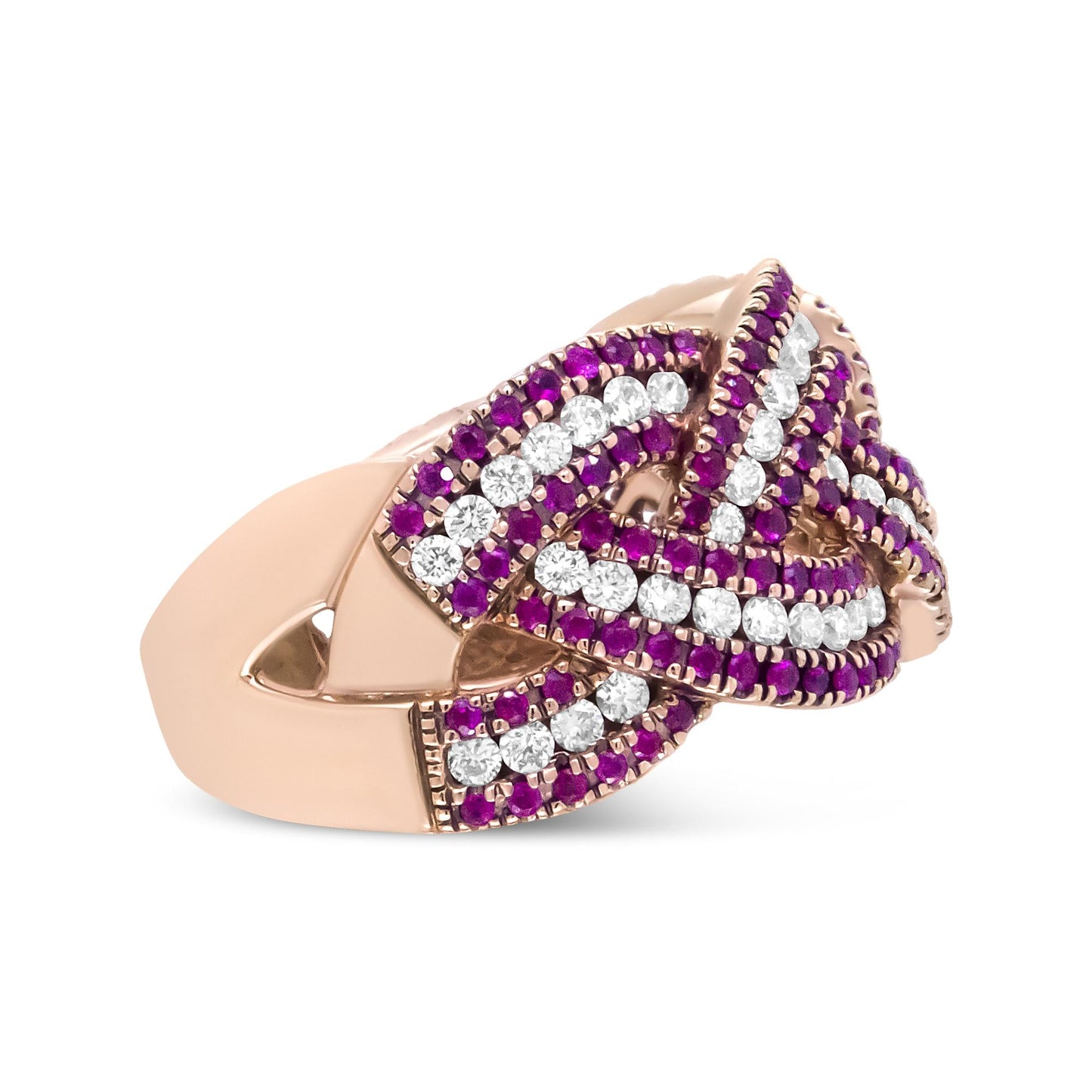 18K Rose Gold Red Ruby and 7/8 Cttw Diamond Woven Braided Band Ring