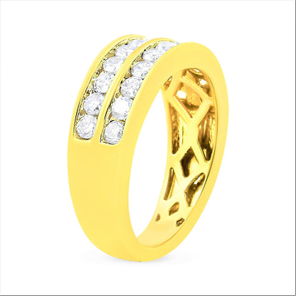 10K Yellow Gold Two-Row Diamond Band Ring (1 Cttw, J-K Color, I1-I2)