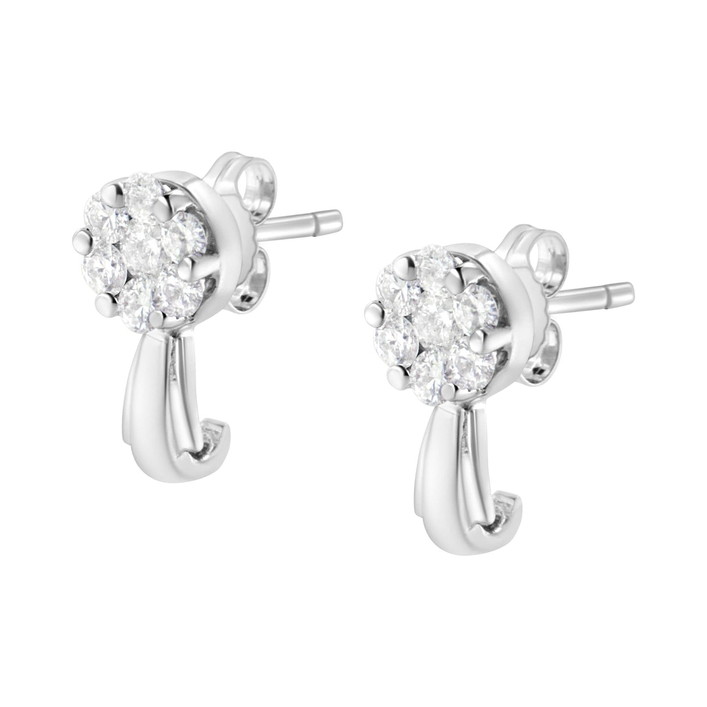 14K Gold 3/4 Cttw Diamond Floral Cluster Drop and Dangle Stud Earrings