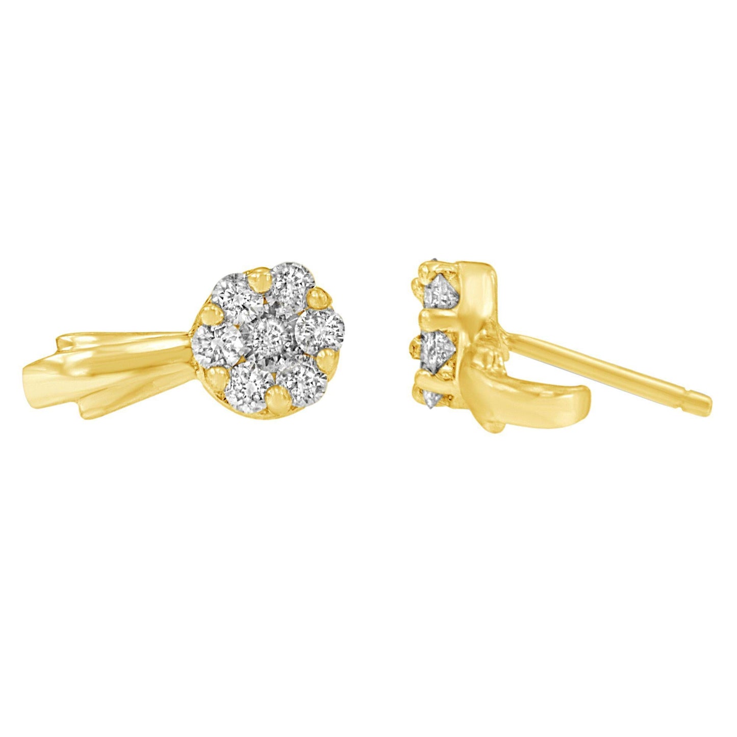 14K Gold 3/4 Cttw Diamond Floral Cluster Drop and Dangle Stud Earrings