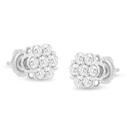 14K White Gold 1 1/2 cttw Prong Set Round-Cut Diamond Floral Cluster S