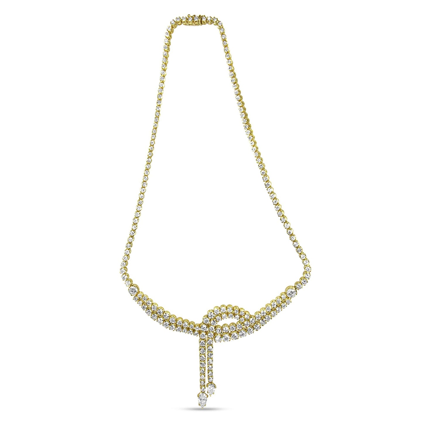 14k Yellow Gold 17.0 Cttw Diamond Double Row Lariat 18" Inch Tennis Necklece