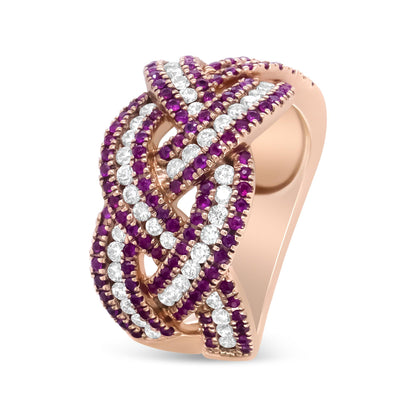 18K Rose Gold Red Ruby and 7/8 Cttw Diamond Woven Braided Band Ring