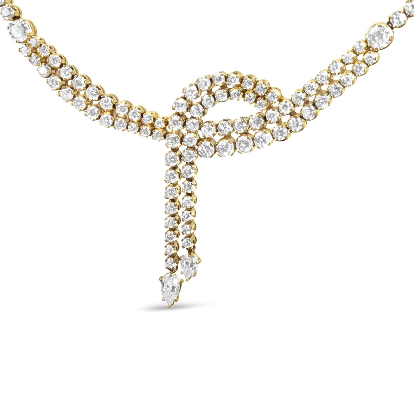 14k Yellow Gold 17.0 Cttw Diamond Double Row Lariat 18" Inch Tennis Necklece