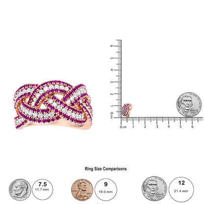 18K Rose Gold Red Ruby and 7/8 Cttw Diamond Woven Braided Band Ring