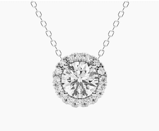 2.00 ct.Lab-Grown Diamond Halo Pendant Necklace in 14kt White Gold.